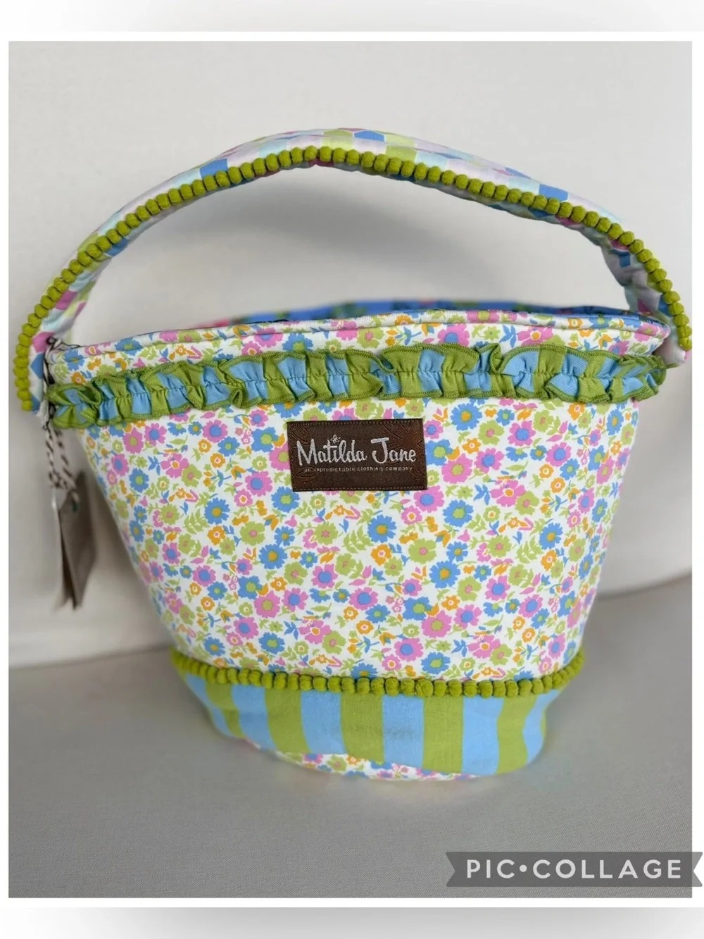 NWT Matilda Jane Floral Easter Basket Spring Bunny Egg Hunt Keepsake Tote